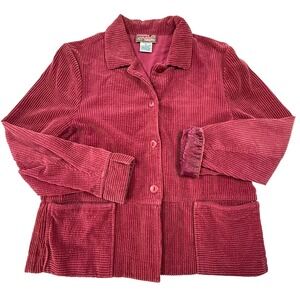 April Cornell Corduroy Jacket Red Button Front Long Sleeve Pockets Women Size S